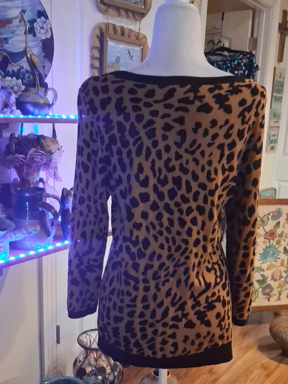 Leopard Print Boatneck Sweater By Talbot's  Brown/Black Size M